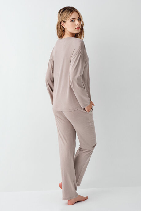 Arnetta Kadın Pamuklu Kışlık Regular Fit Kahverengi Pijama Takımı AR3407-S-V3 - 4