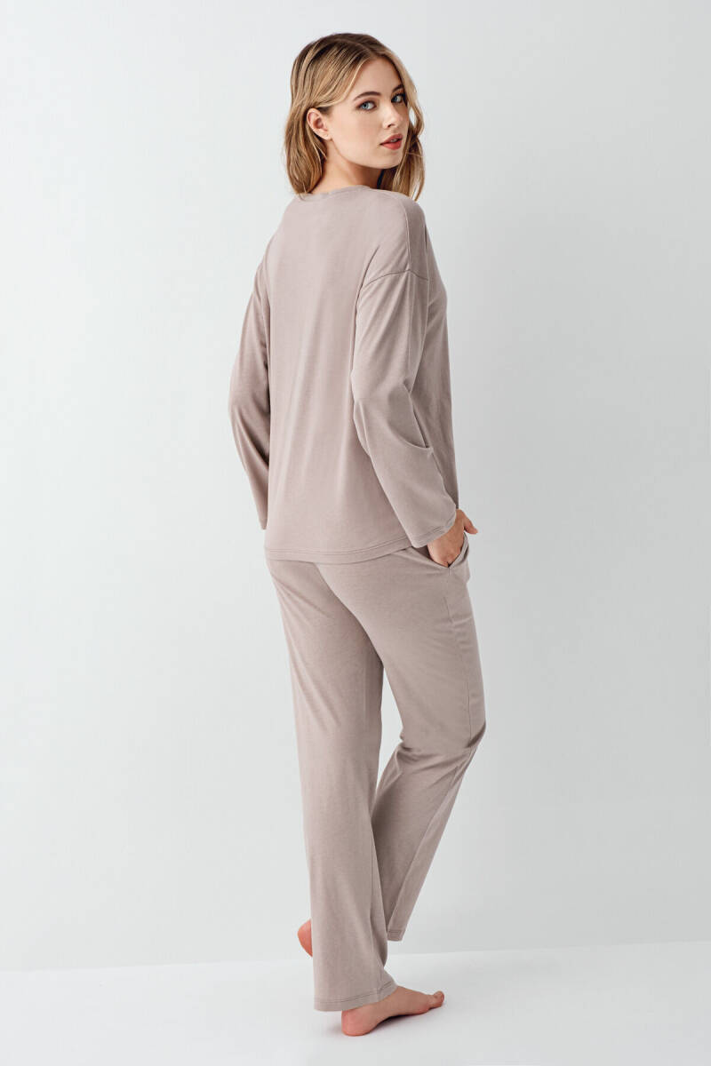 Arnetta Kadın Pamuklu Kışlık Regular Fit Kahverengi Pijama Takımı AR3407-S-V3 - 4