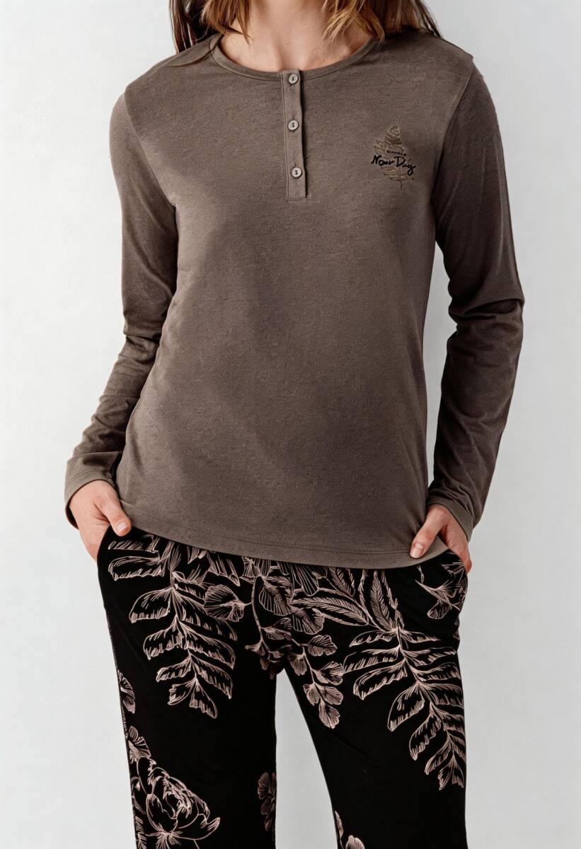 Arnetta Kadın Kışlık Regular Fit Kahverengi Pijama Takımı AR3439-S-V1 - 3