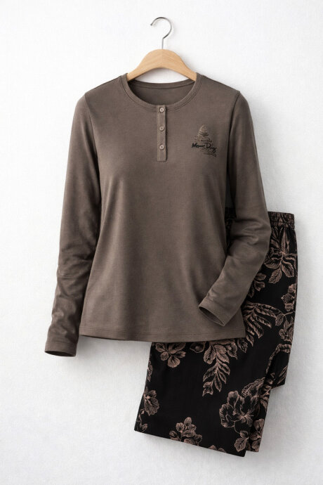 Arnetta Kadın Kışlık Regular Fit Kahverengi Pijama Takımı AR3439-S-V1 - 4