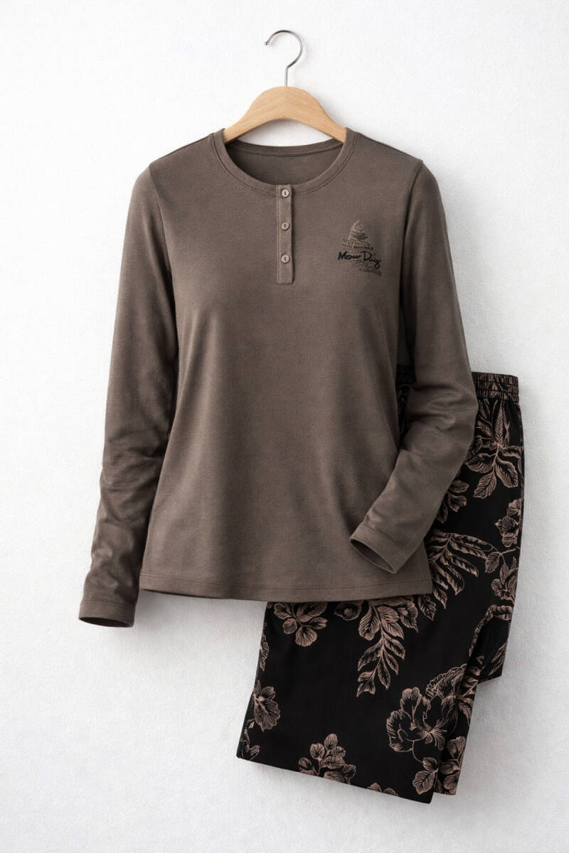 Arnetta Kadın Kışlık Regular Fit Kahverengi Pijama Takımı AR3439-S-V1 - 4