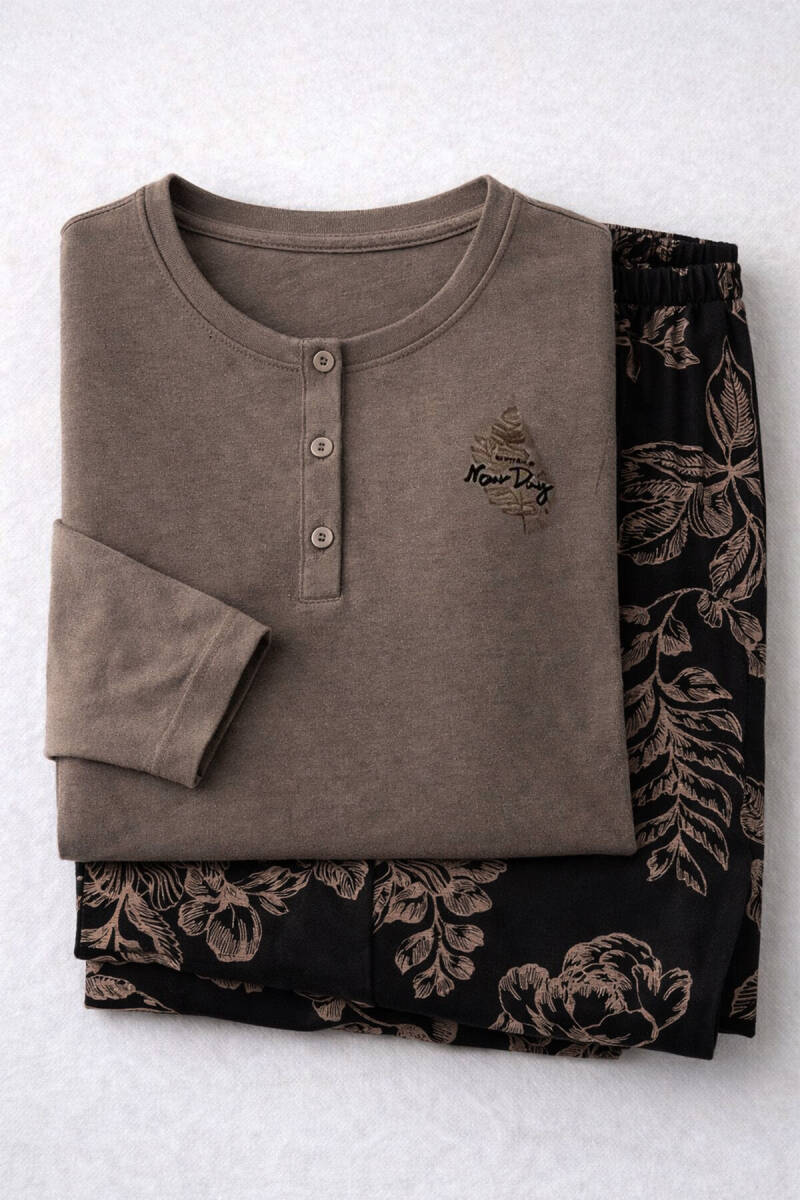 Arnetta Kadın Kışlık Regular Fit Kahverengi Pijama Takımı AR3439-S-V1 - 5
