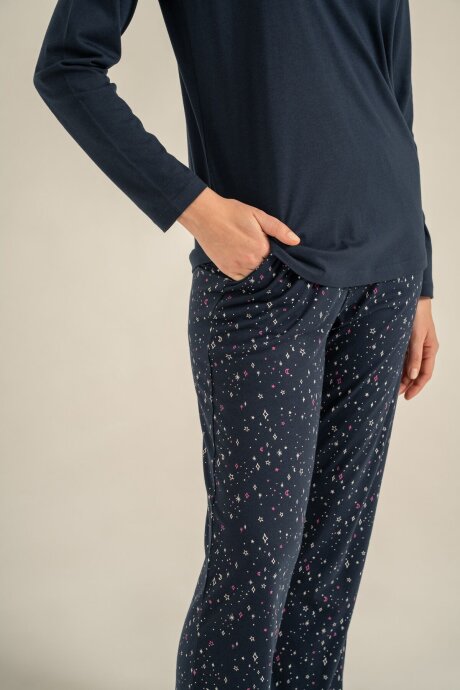 Arnetta Kadın Pamuklu Just Close Your Eyes Lacivert Uzun Kol Pijama Takım AR3774-S-V2 - 5