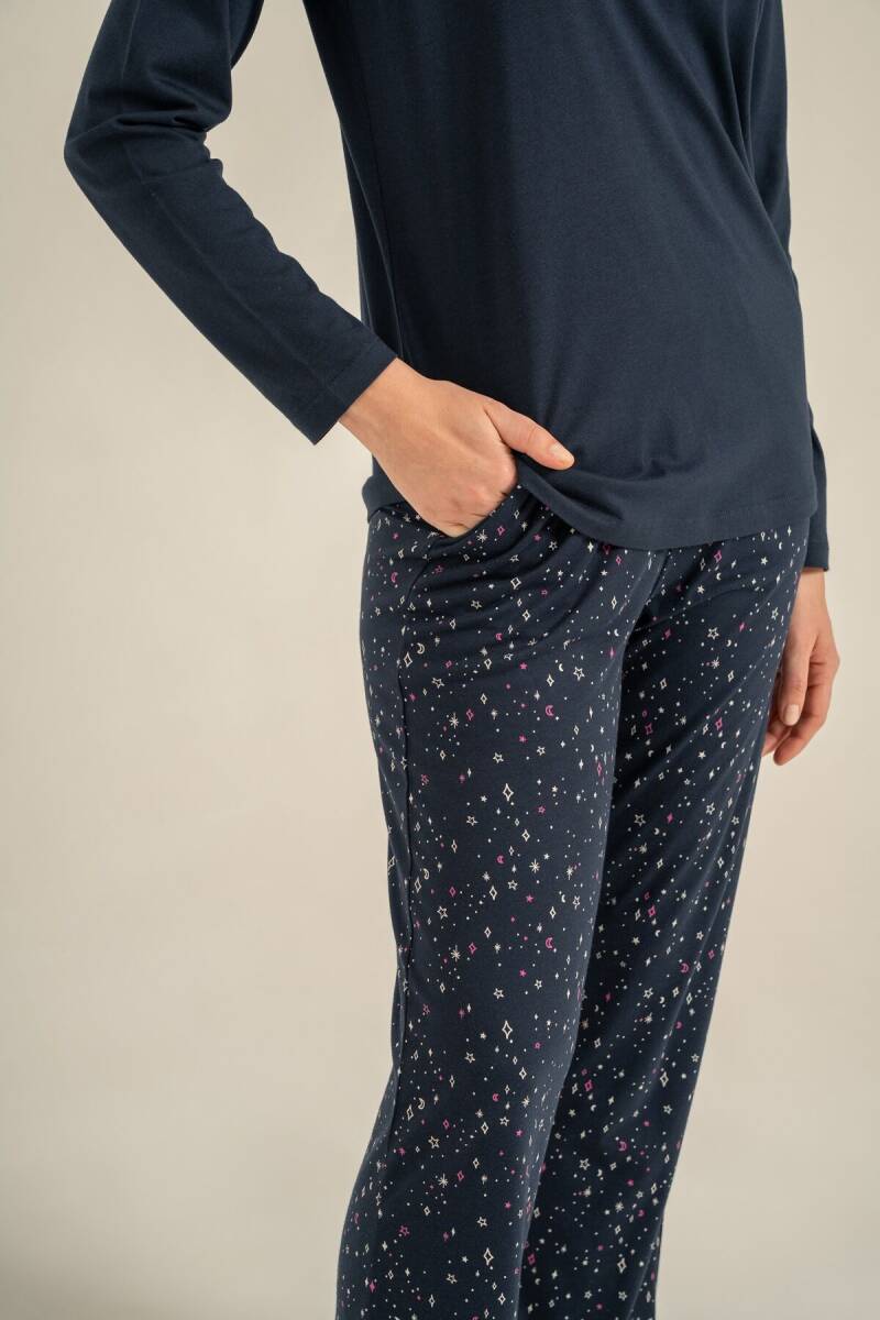 Arnetta Kadın Pamuklu Just Close Your Eyes Lacivert Uzun Kol Pijama Takım AR3774-S-V2 - 5
