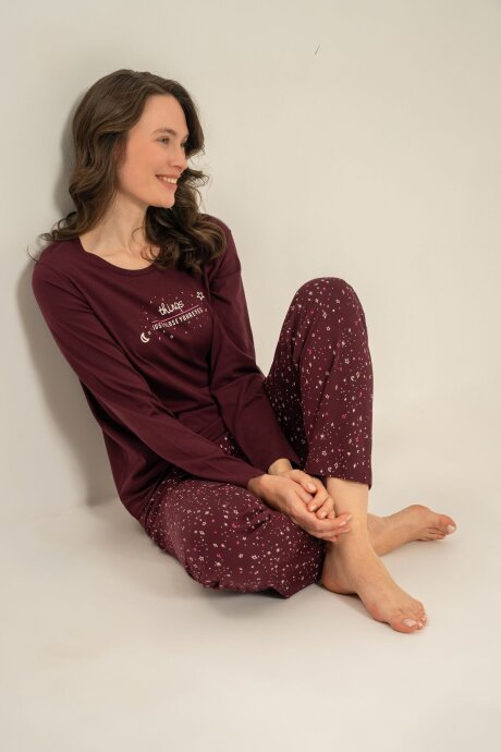 Arnetta Kadın Pamuklu Just Close Your Eyes Mor Uzun Kol Pijama Takım AR3774-S-V1 - 8