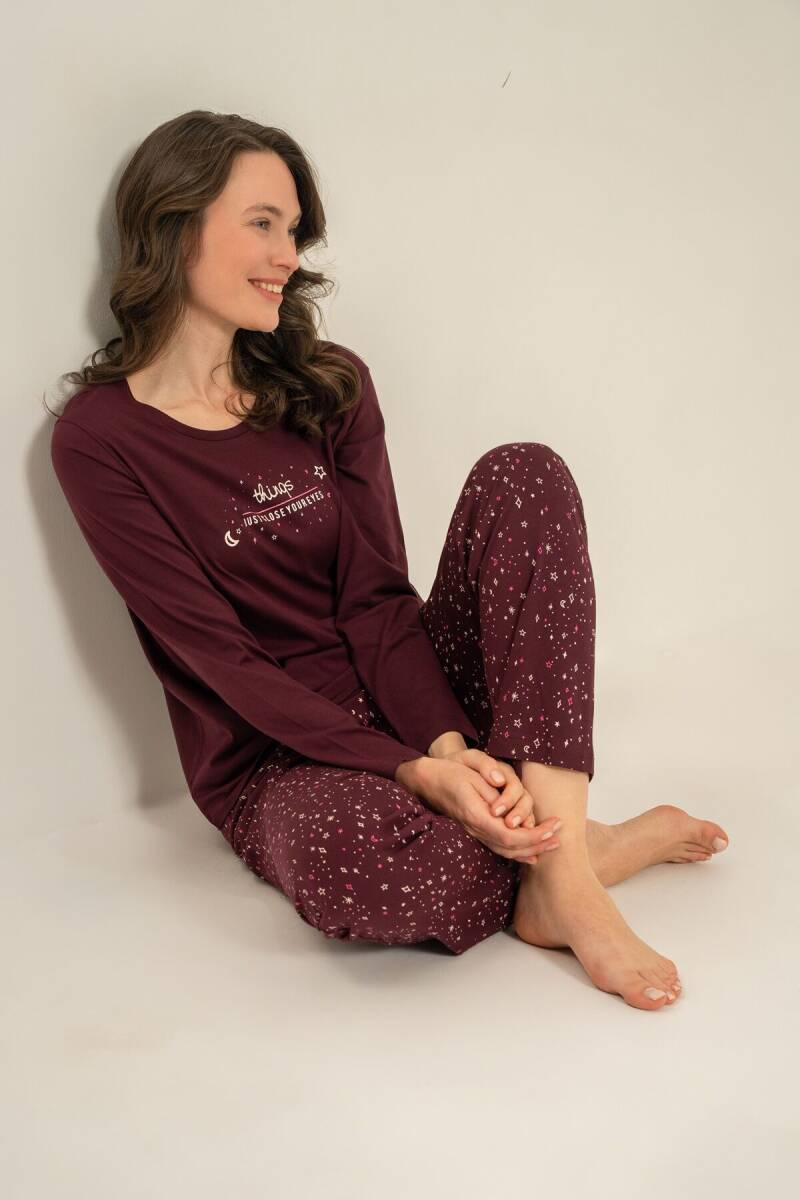 Arnetta Kadın Pamuklu Just Close Your Eyes Mor Uzun Kol Pijama Takım AR3774-S-V1 - 8