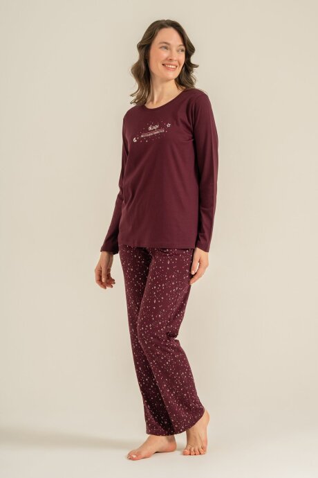 Arnetta Kadın Pamuklu Just Close Your Eyes Mor Uzun Kol Pijama Takım AR3774-S-V1 (1)