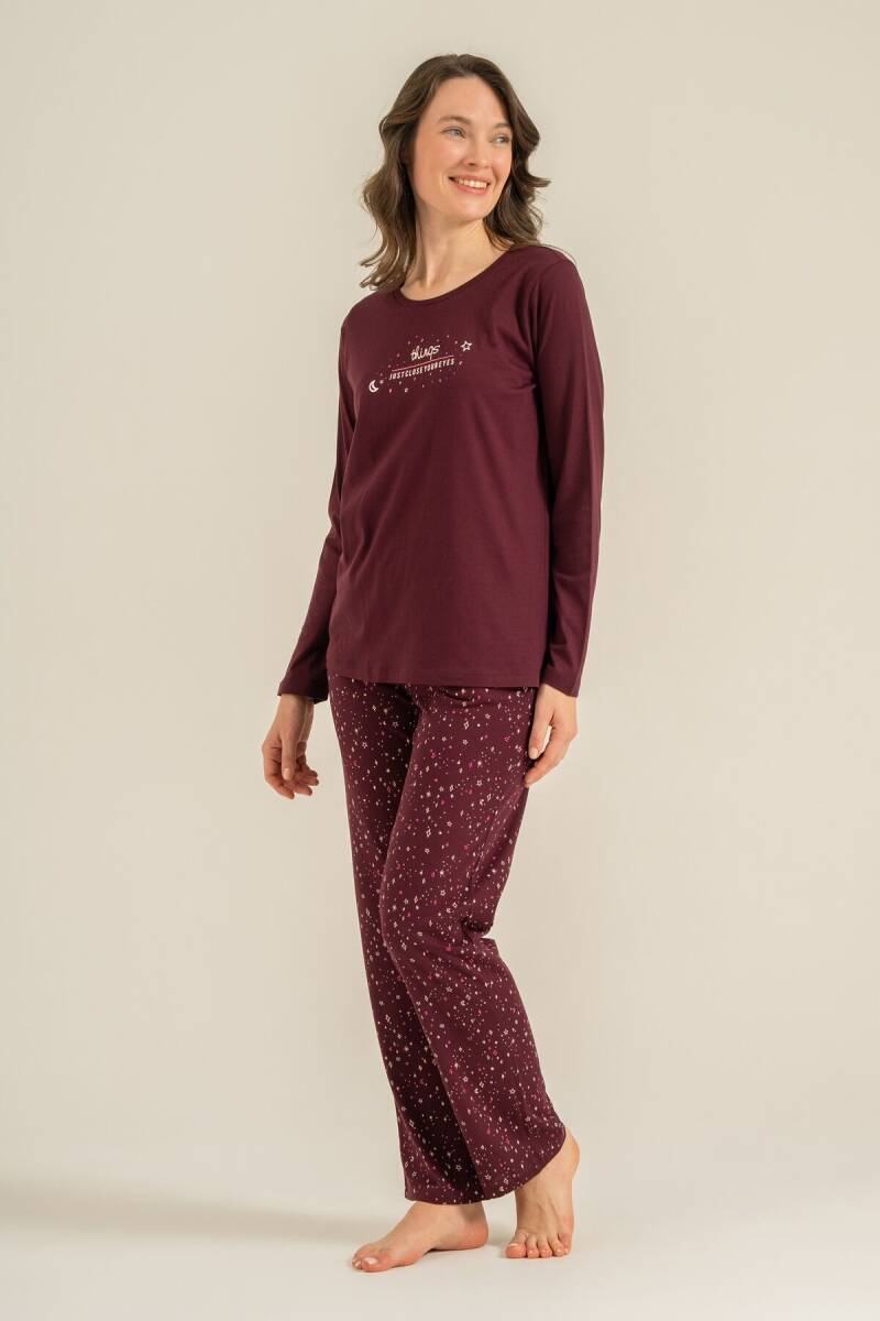 Arnetta Kadın Pamuklu Just Close Your Eyes Mor Uzun Kol Pijama Takım AR3774-S-V1 - 2