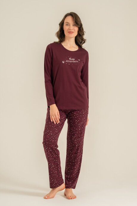 Arnetta Kadın Pamuklu Just Close Your Eyes Mor Uzun Kol Pijama Takım AR3774-S-V1