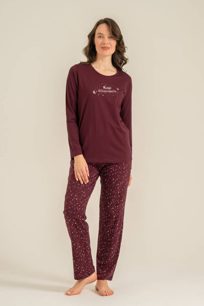 Arnetta Kadın Pamuklu Just Close Your Eyes Mor Uzun Kol Pijama Takım AR3774-S-V1 - 1