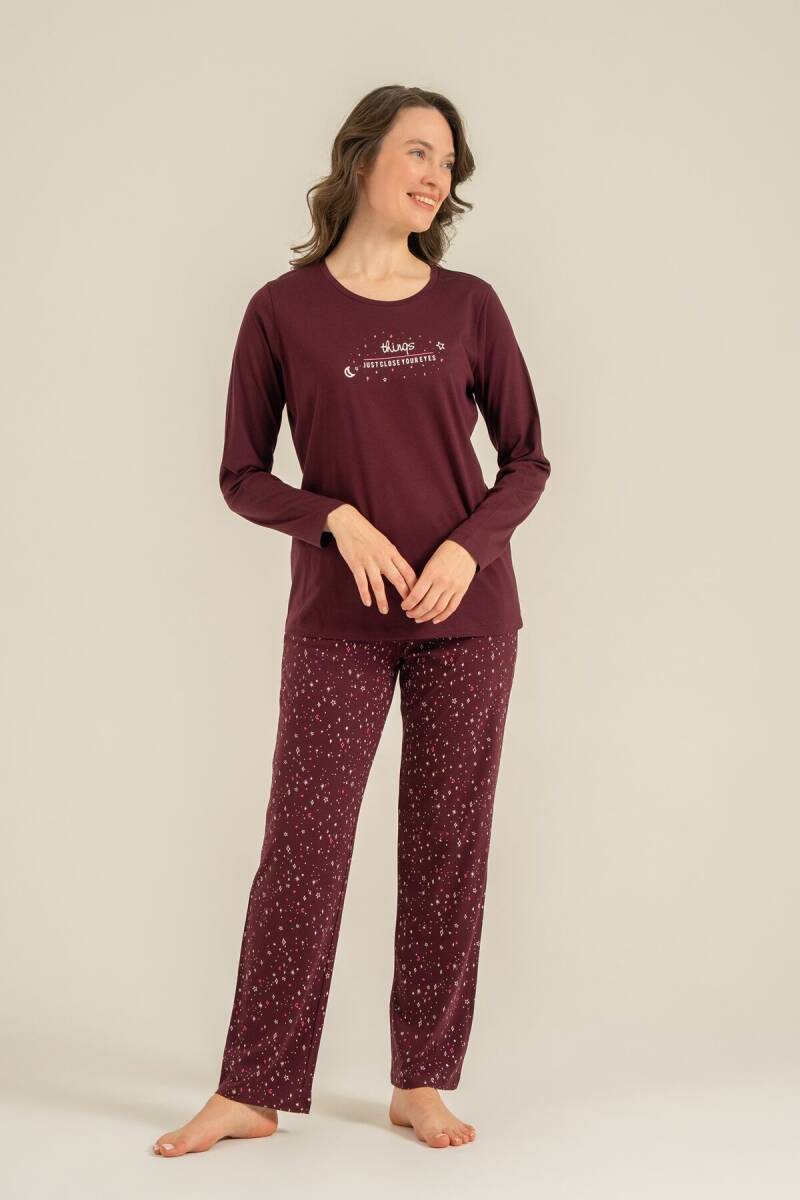 Arnetta Kadın Pamuklu Just Close Your Eyes Mor Uzun Kol Pijama Takım AR3774-S-V1 - 7