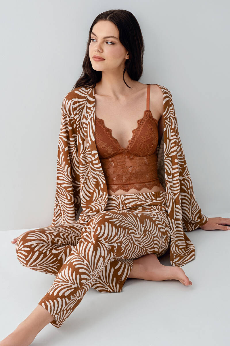 Arnetta Kadın Kahverengi 3'lü Pijama Takım
