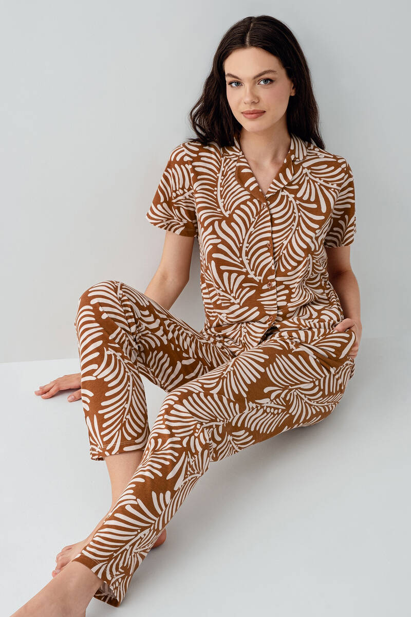 Arnetta Kadın Kahverengi Gömlek Pijama Takım
