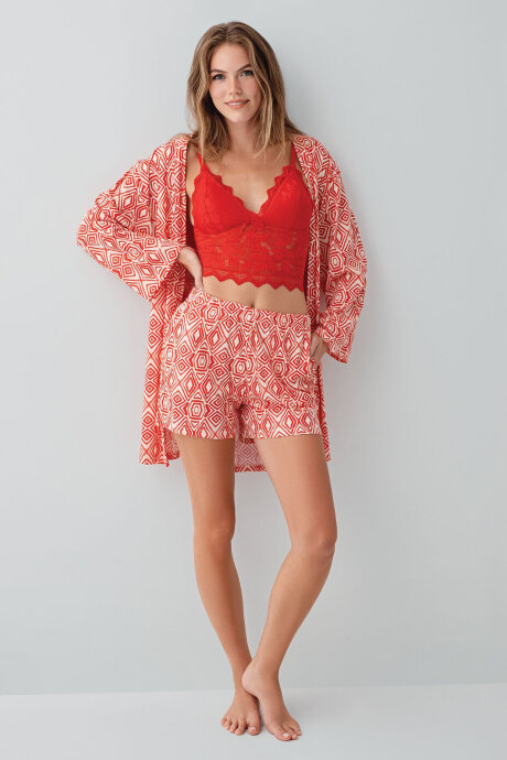 Arnetta Kadın Bisiklet Yaka Baskılı Yazlık Regular Fit Kırmızı Pijama Takımı AR3614-S-V1 (1)