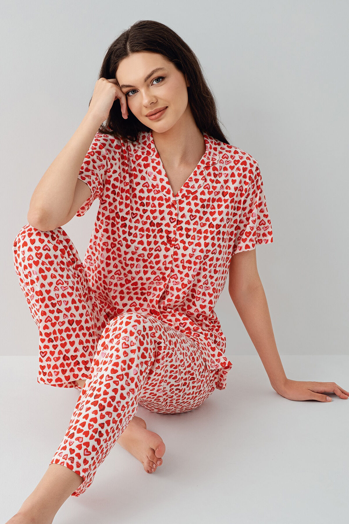 Arnetta Kadın Kırmızı Gömlek Pijama Takım