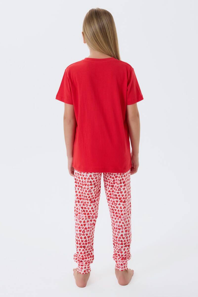 Arnetta Kız Çocuk %100 Pamuk Bisiklet Yaka Baskılı Yazlık Regular Fit Kırmızı Pijama Takımı AR3581-C-V1 - 4