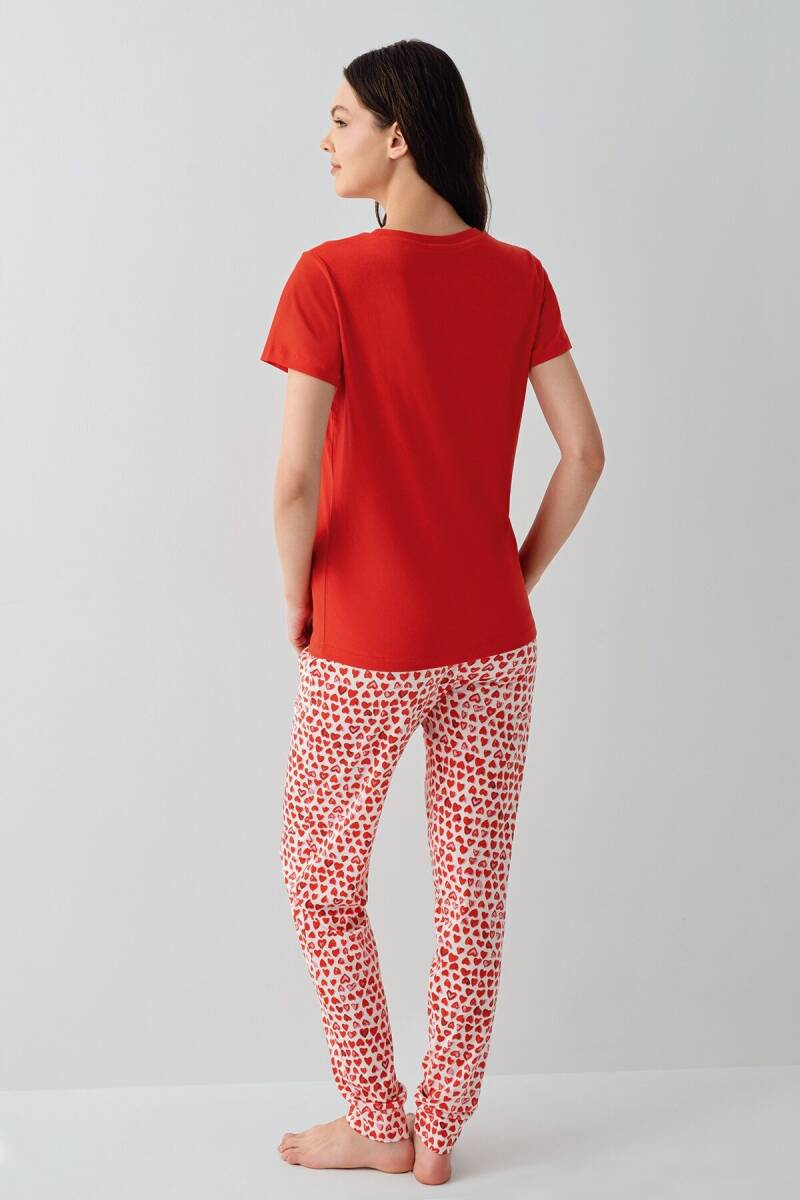 Arnetta Kadın %100 Pamuk Bisiklet Yaka Baskılı Yazlık Regular Fit Kırmızı Pijama Takımı AR3581-S-V1 - 4
