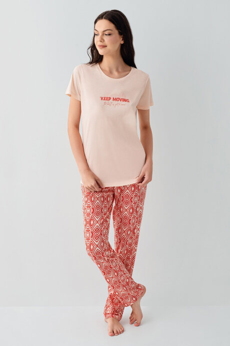 Arnetta Kadın Bisiklet Yaka Baskılı Yazlık Regular Fit Pembe Pijama Takımı AR3611-S-V2 (1)