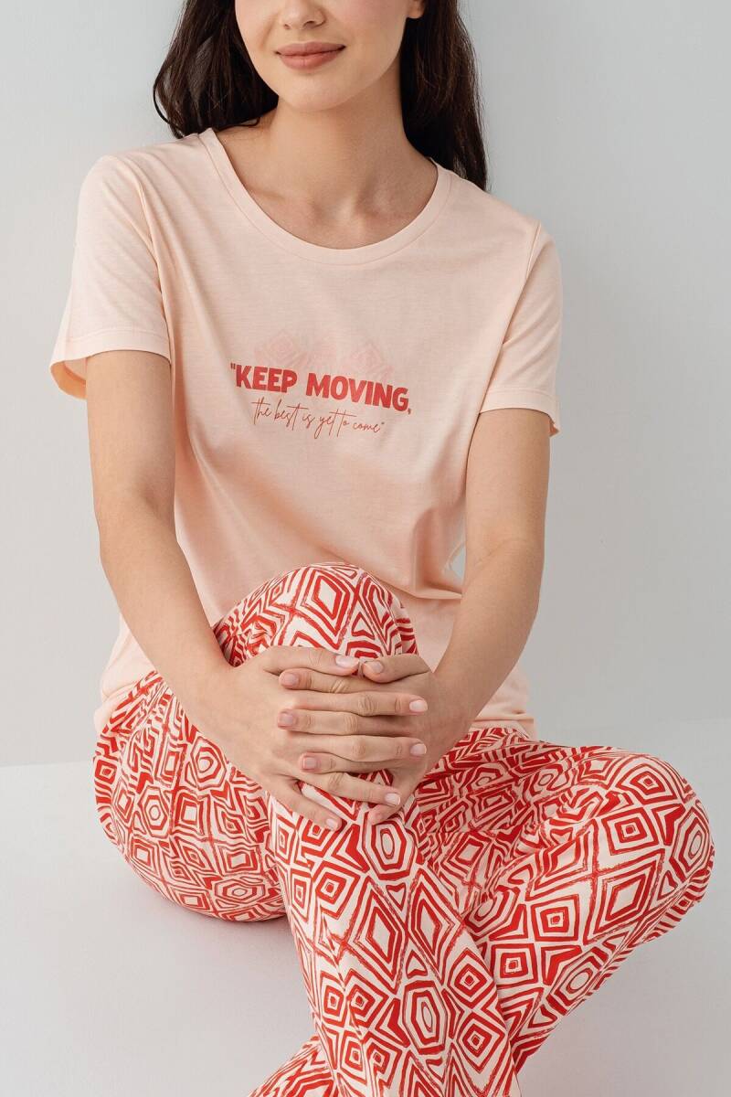 Arnetta Kadın Pamuklu Bisiklet Yaka Baskılı Yazlık Regular Fit Pembe Pijama Takımı AR3611-S-V2 - 3