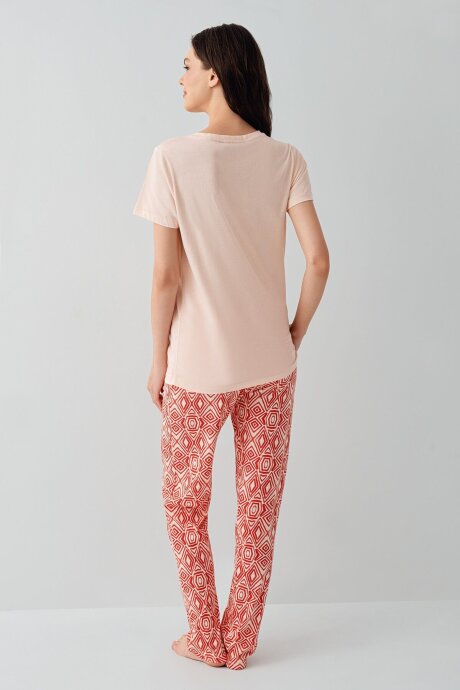 Arnetta Kadın Pamuklu Bisiklet Yaka Baskılı Yazlık Regular Fit Pembe Pijama Takımı AR3611-S-V2 - 4