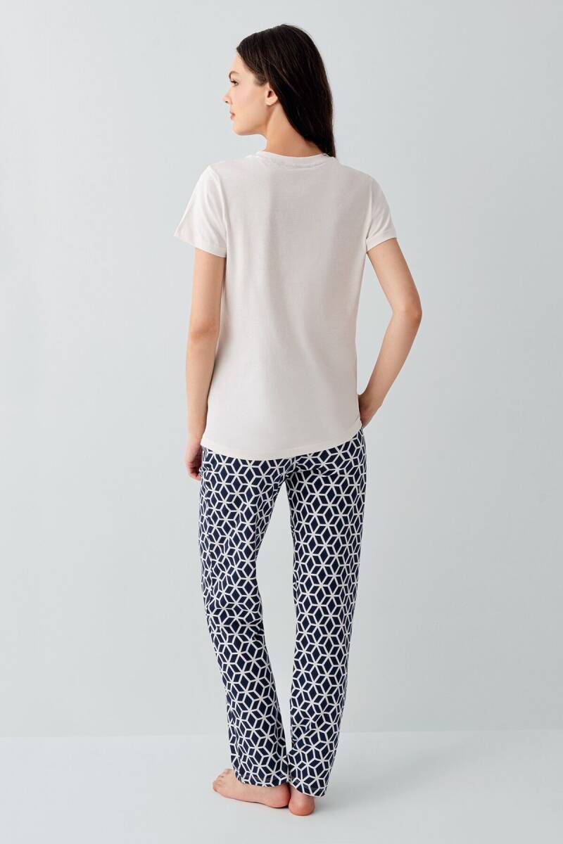 Arnetta Kadın Bisiklet Yaka Baskılı Yazlık Regular Fit Krem Pijama Takımı AR3661-S-V1 - 4