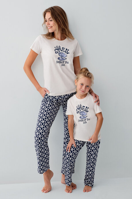 Arnetta Kadın Bisiklet Yaka Baskılı Yazlık Regular Fit Krem Pijama Takımı AR3661-S-V1 - 5