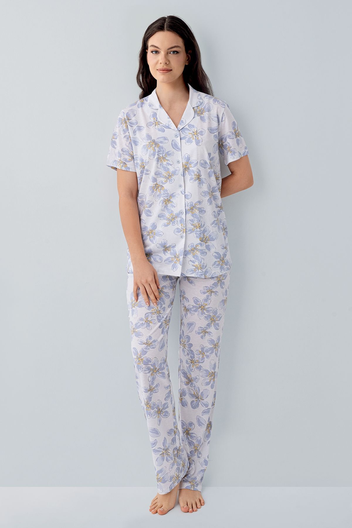 Arnetta Kadın Mavi Gömlek Pijama Takım