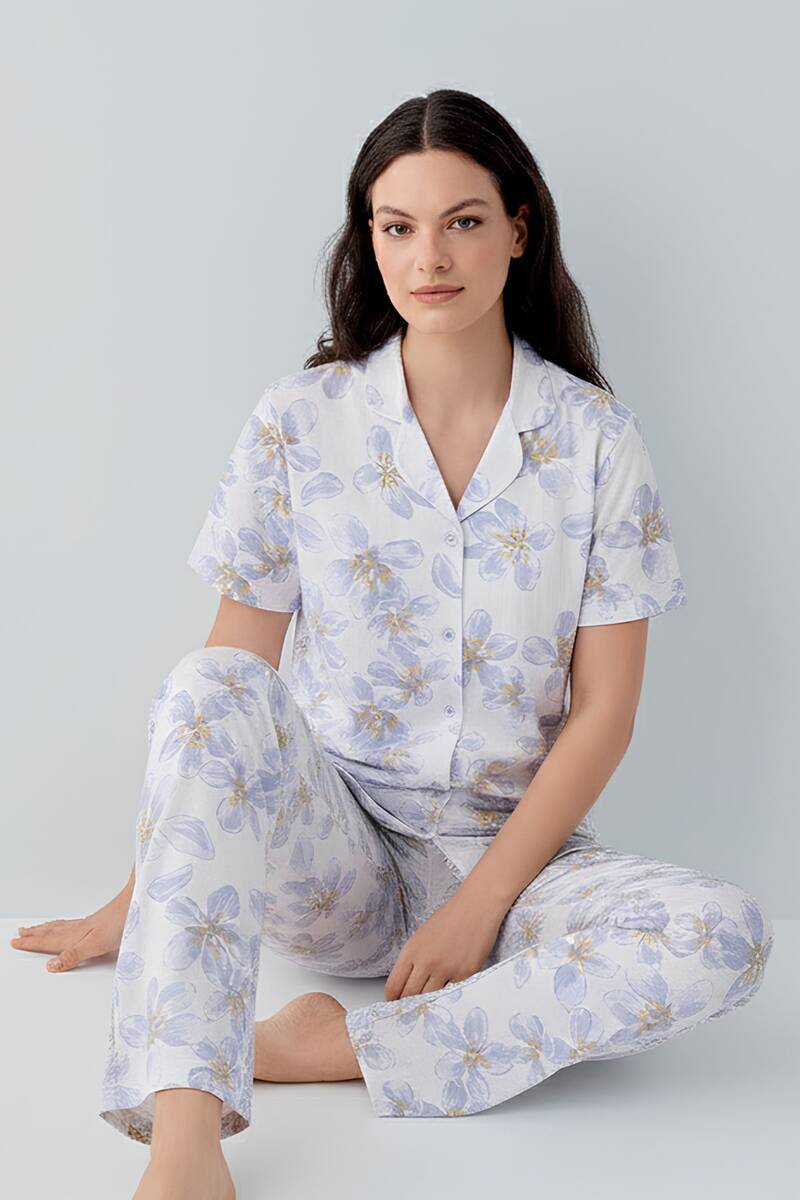 Arnetta Kadın Mavi Gömlek Pijama Takım
