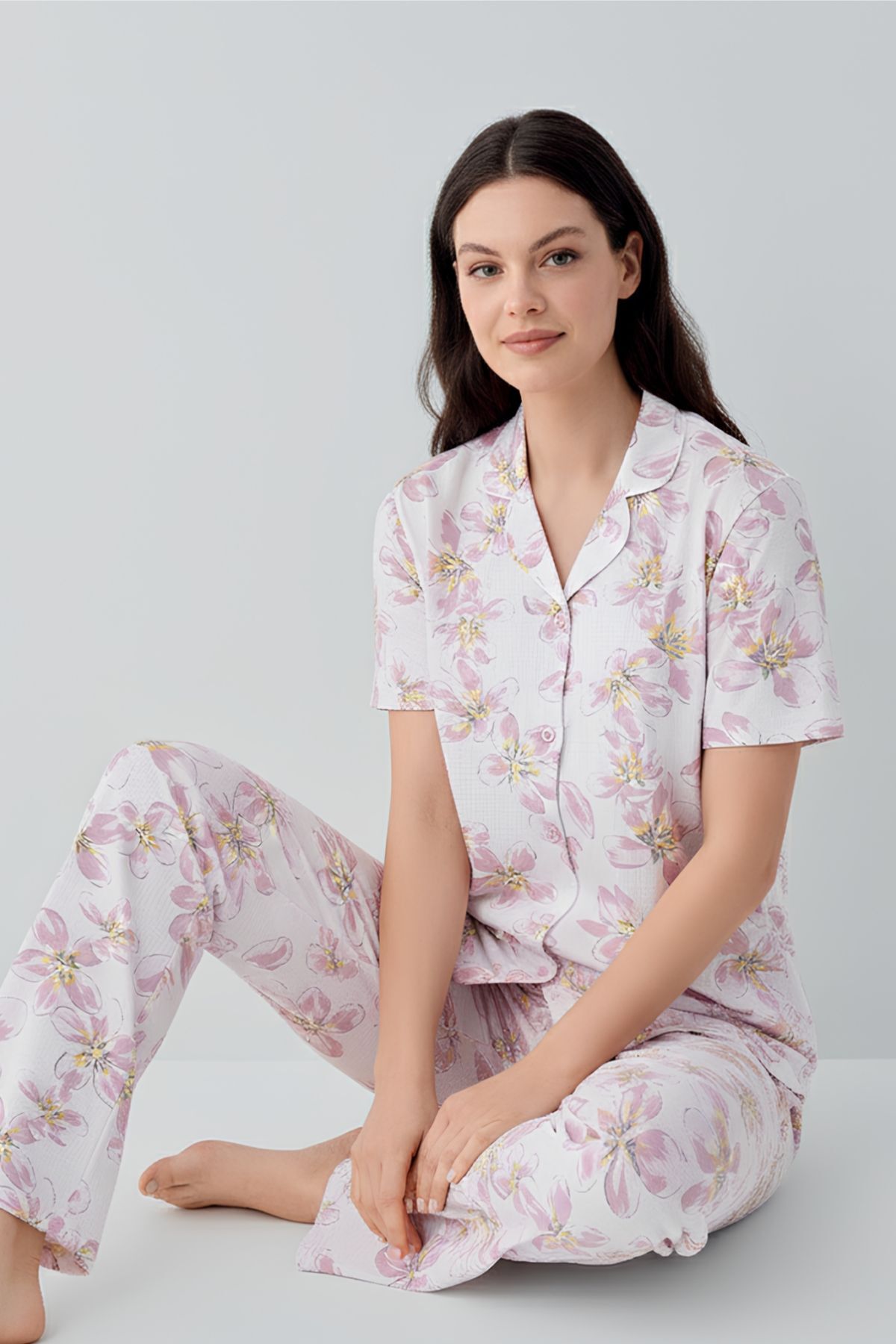 Arnetta Kadın Krem Gömlek Pijama Takım