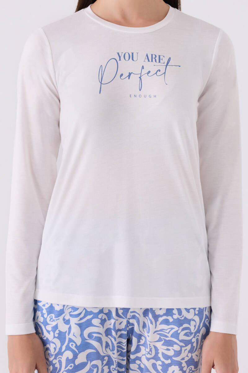 Arnetta Kadın Bisiklet Yaka Pigment Baskılı Kışlık Regular Fit Beyaz Pijama Takımı AR3068-S-V1 - 4