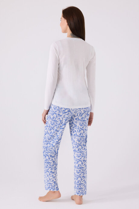 Arnetta Kadın Bisiklet Yaka Pigment Baskılı Kışlık Regular Fit Beyaz Pijama Takımı AR3068-S-V1 - 5