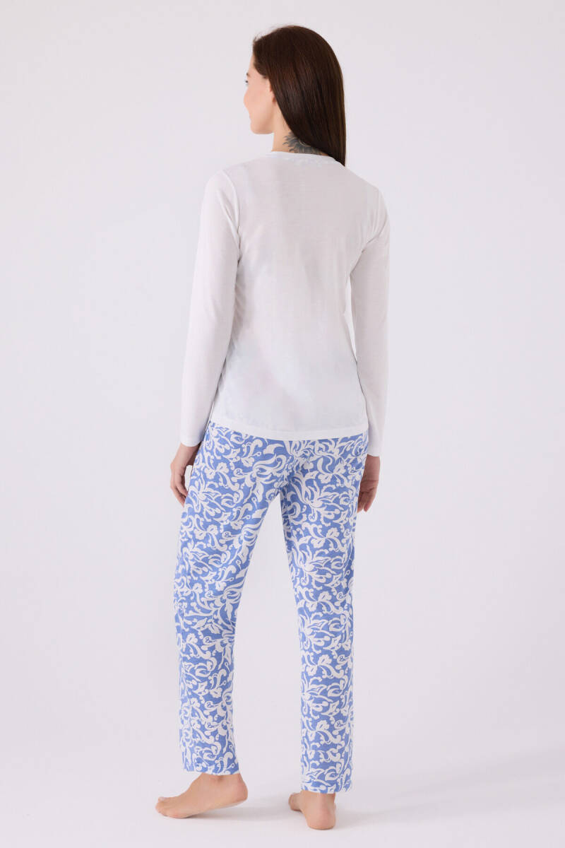 Arnetta Kadın Bisiklet Yaka Pigment Baskılı Kışlık Regular Fit Beyaz Pijama Takımı AR3068-S-V1 - 5