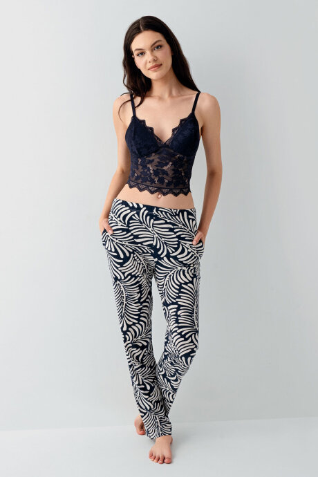 Arnetta Kadın Pamuklu Gömlek Yaka Baskılı Yazlık Regular Fit Lacivert Pijama Takımı AR3608-S-V2 - 3