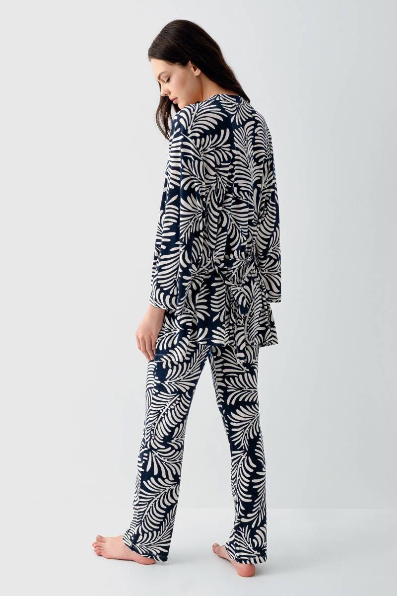 Arnetta Kadın Pamuklu Gömlek Yaka Baskılı Yazlık Regular Fit Lacivert Pijama Takımı AR3608-S-V2 - 4