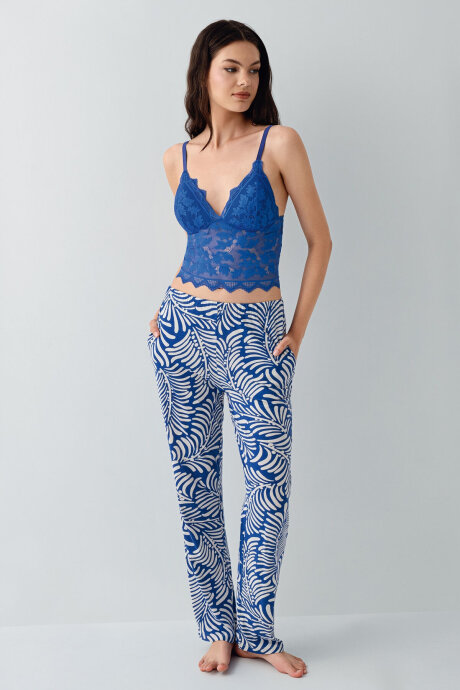 Arnetta Kadın Pamuklu Gömlek Yaka Baskılı Yazlık Regular Fit Mavi Pijama Takımı AR3608-S-V3 - 3