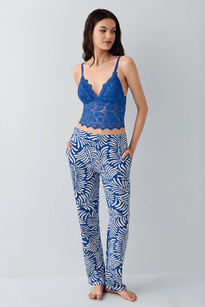 Arnetta Kadın Pamuklu Gömlek Yaka Baskılı Yazlık Regular Fit Mavi Pijama Takımı AR3608-S-V3 - 3