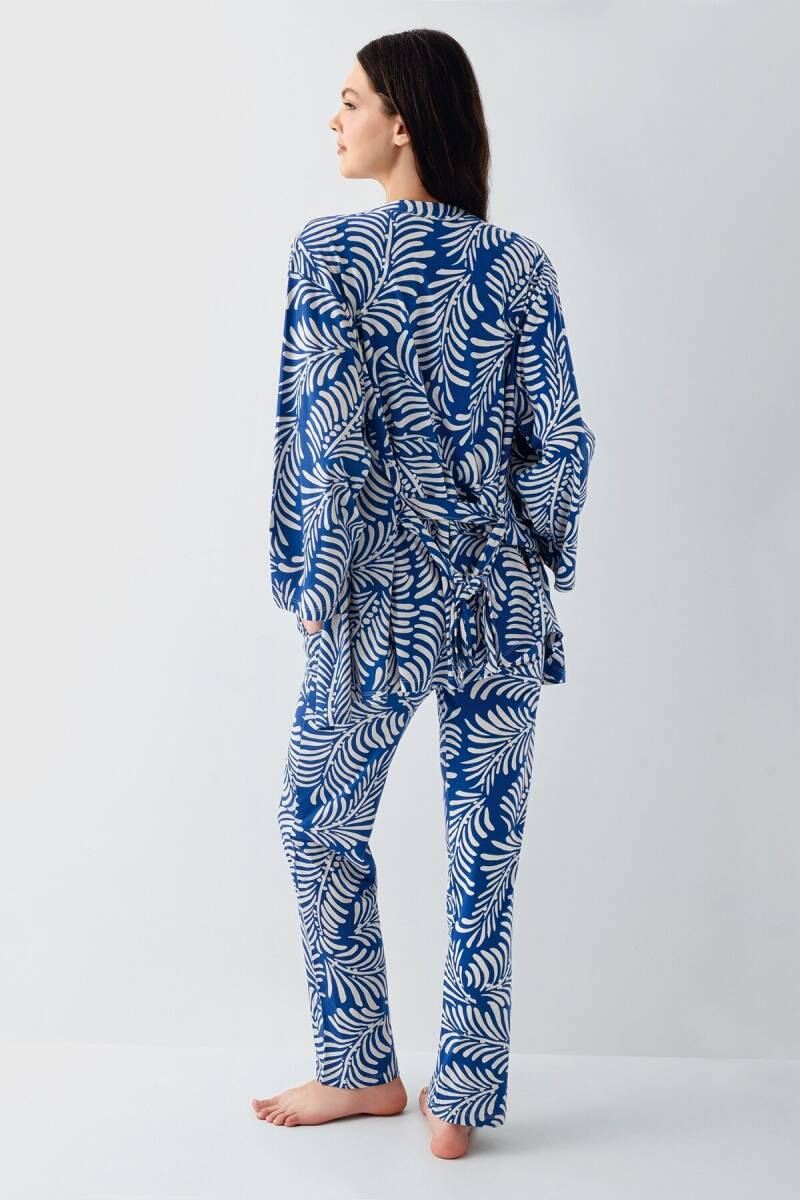 Arnetta Kadın Pamuklu Gömlek Yaka Baskılı Yazlık Regular Fit Mavi Pijama Takımı AR3608-S-V3 - 4