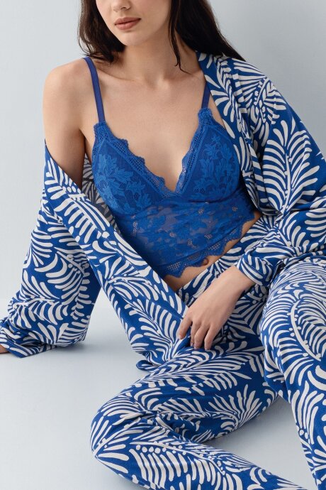 Arnetta Kadın Pamuklu Gömlek Yaka Baskılı Yazlık Regular Fit Mavi Pijama Takımı AR3608-S-V3 - 5