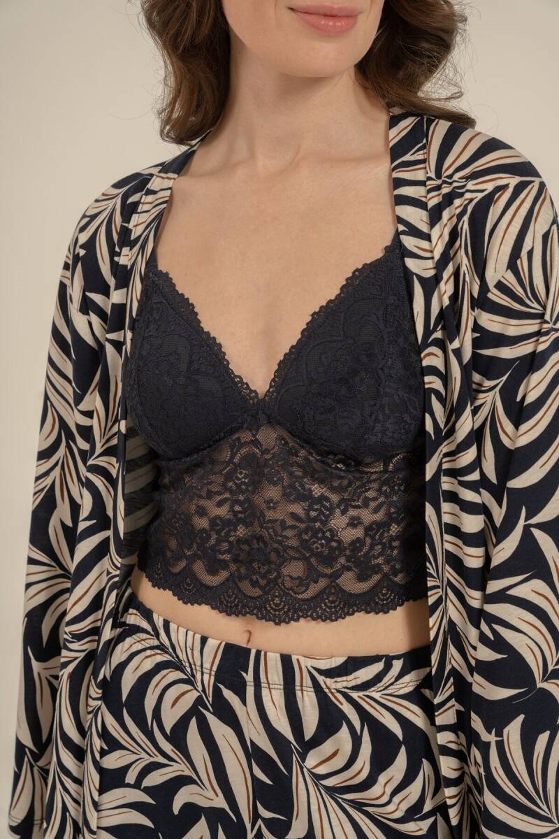Arnetta Kadın Pamuklu Lacivert Çiçek Desenli Braletli Pijama Takımı AR3740-S-V1 - 3