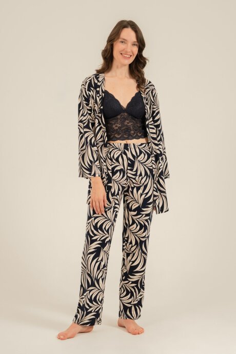 Arnetta Kadın Pamuklu Lacivert Çiçek Desenli Braletli Pijama Takımı AR3740-S-V1 (1)