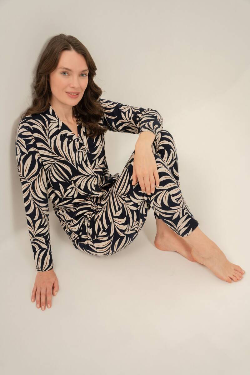 Arnetta Kadın Pamuklu Lacivert Çiçek Desenli Gömlek Pijama Takımı AR3739-S-V1 - 8
