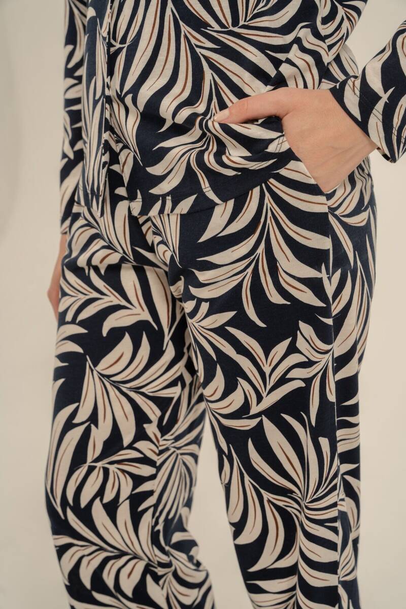 Arnetta Kadın Pamuklu Lacivert Çiçek Desenli Gömlek Pijama Takımı AR3739-S-V1 - 5