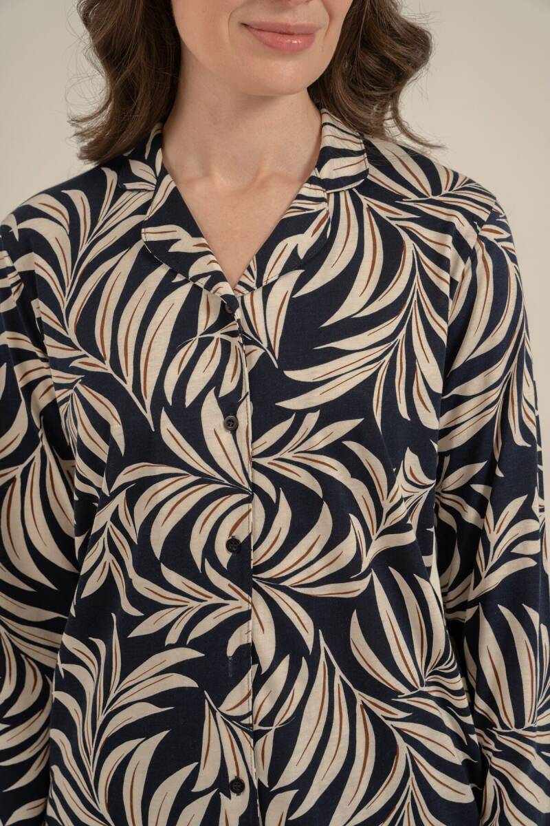 Arnetta Kadın Pamuklu Lacivert Çiçek Desenli Gömlek Pijama Takımı AR3739-S-V1 - 3