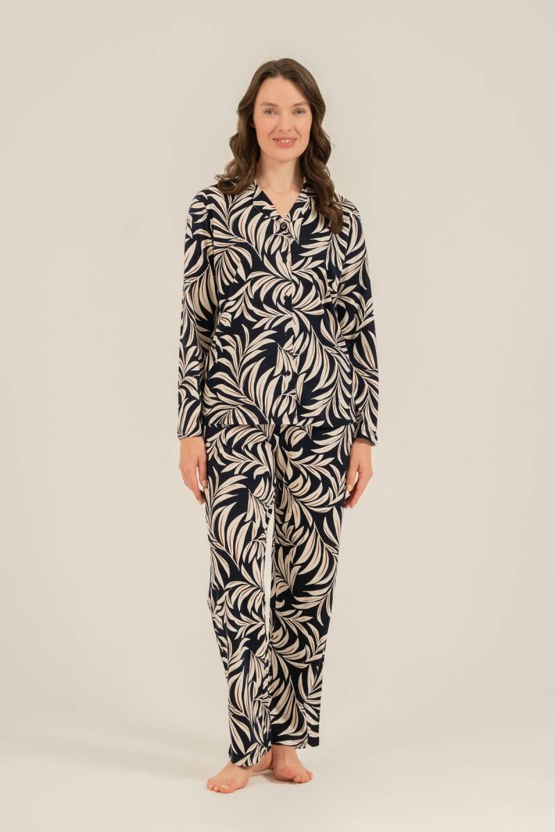 Arnetta Kadın Pamuklu Lacivert Çiçek Desenli Gömlek Pijama Takımı AR3739-S-V1 - 6