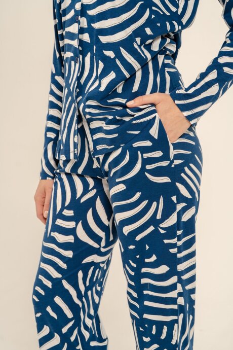 Arnetta Kadın Pamuklu Lacivert Desenli Gömlek Pijama Takımı AR3766-S-V1 - 6