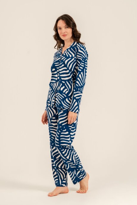 Arnetta Kadın Pamuklu Lacivert Desenli Gömlek Pijama Takımı AR3766-S-V1 - 7
