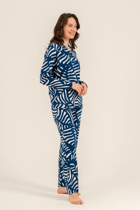 Arnetta Kadın Pamuklu Lacivert Desenli Gömlek Pijama Takımı AR3766-S-V1 - 8