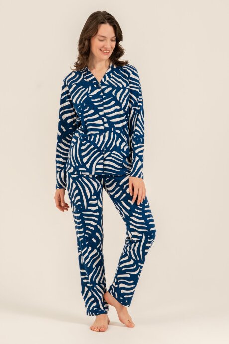 Arnetta Kadın Pamuklu Lacivert Desenli Gömlek Pijama Takımı AR3766-S-V1 (1)