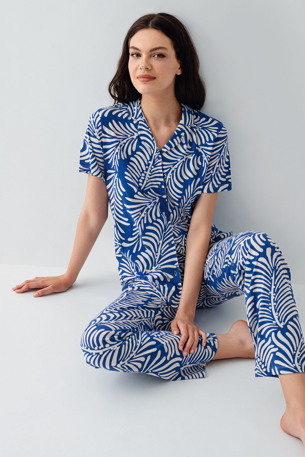 Arnetta Kadın Mavi Gömlek Pijama Takım