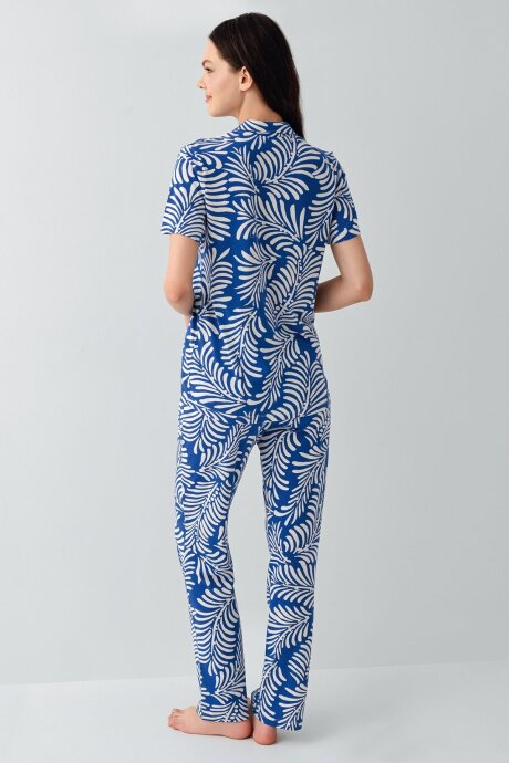 Arnetta Kadın Pamuklu Gömlek Yaka Baskılı Yazlık Regular Fit Mavi Pijama Takımı AR3607-S-V3 - 4